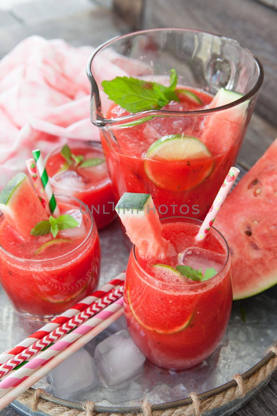 Fruity cocktail with watermelon and lime