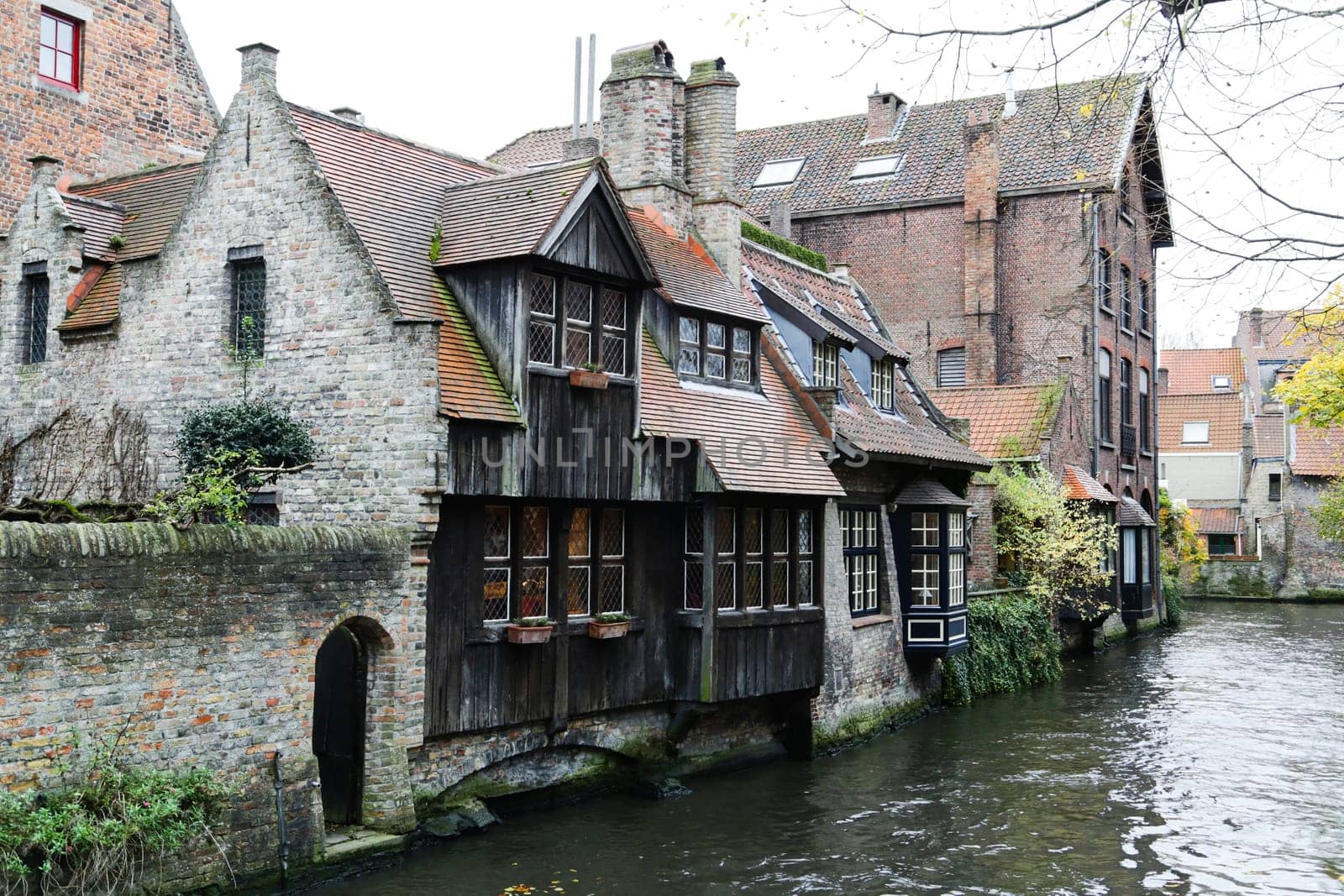 View on canal and houses in Bruges
