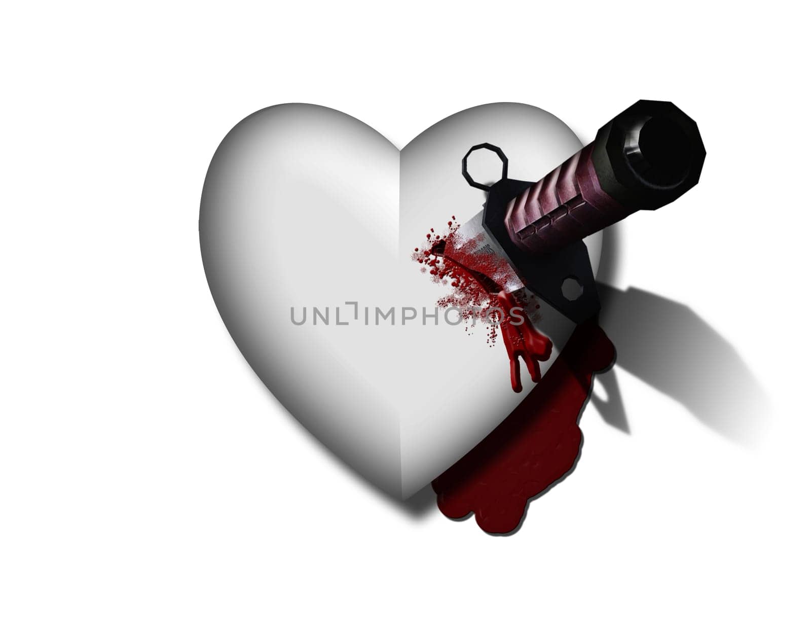 Hurt. Bleeding heart with bloody knife
