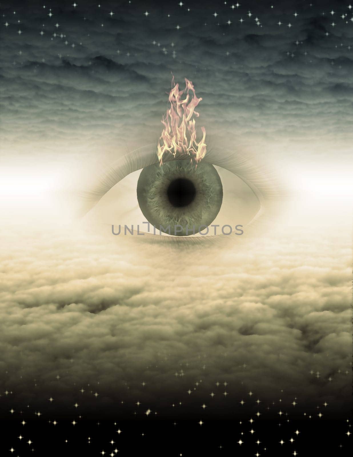Large eye in cloudy space