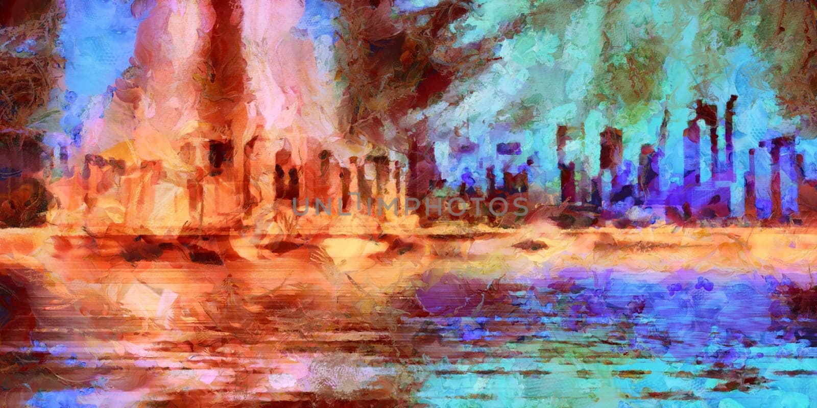 Colorful oil painting. Manhattan skyline