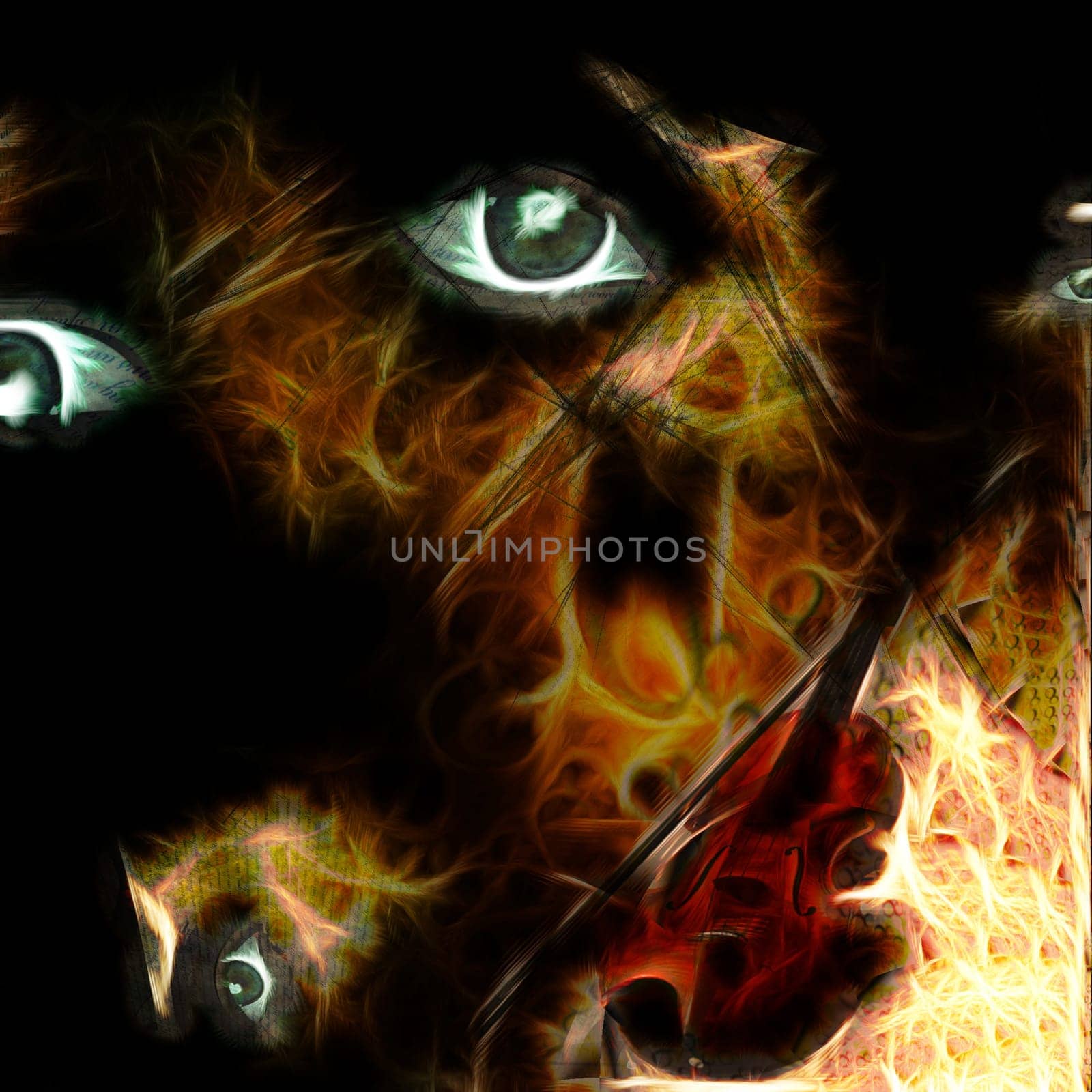 Eternal Music. Abstract composition. Eyes and violin