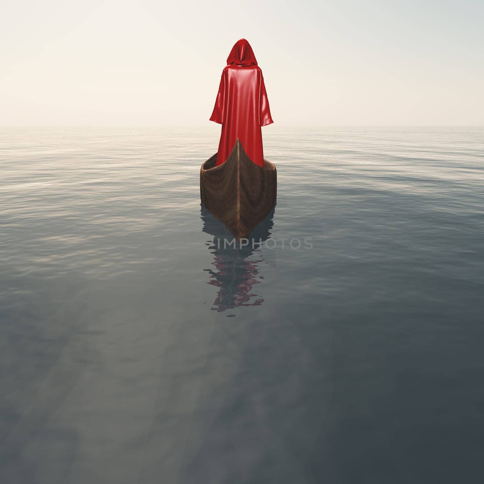 Monk. Figure in cloak floats in boat.
