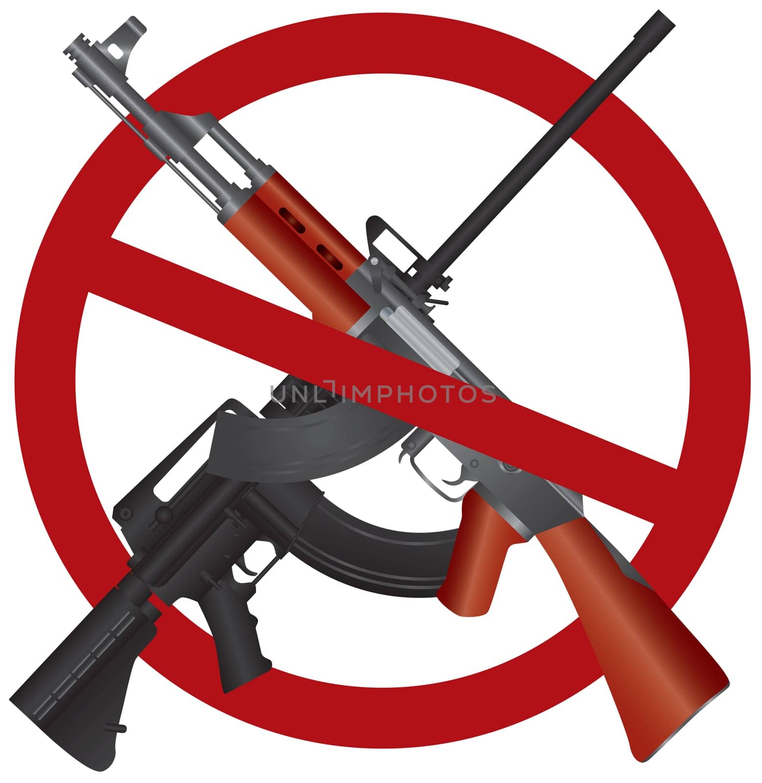 Assault Rifle AR 15  AK 47 Gun Ban Symbol Isolated on White Background Illustration