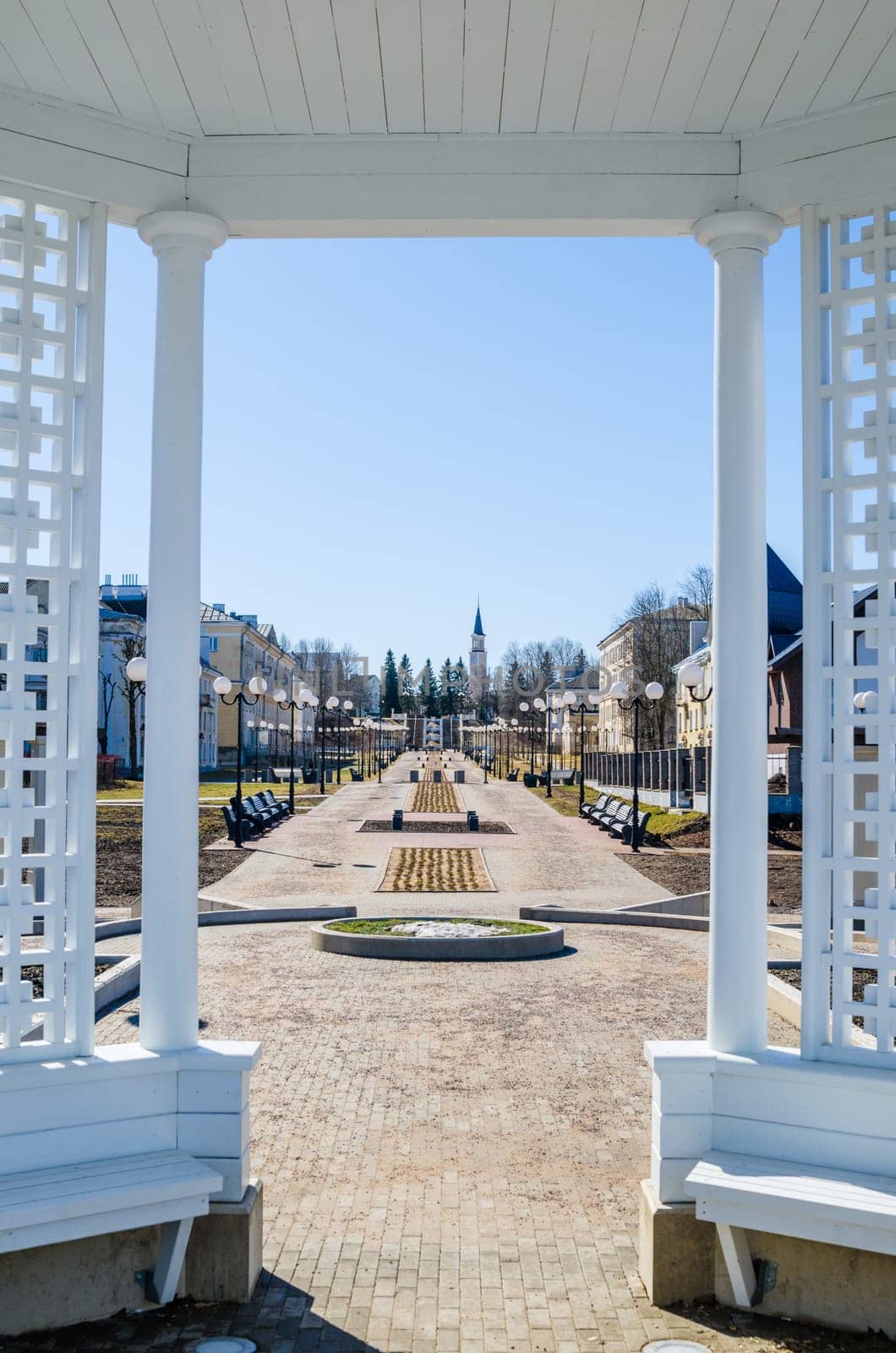 View of the alley from the gazebo, Sillamae, Estonia