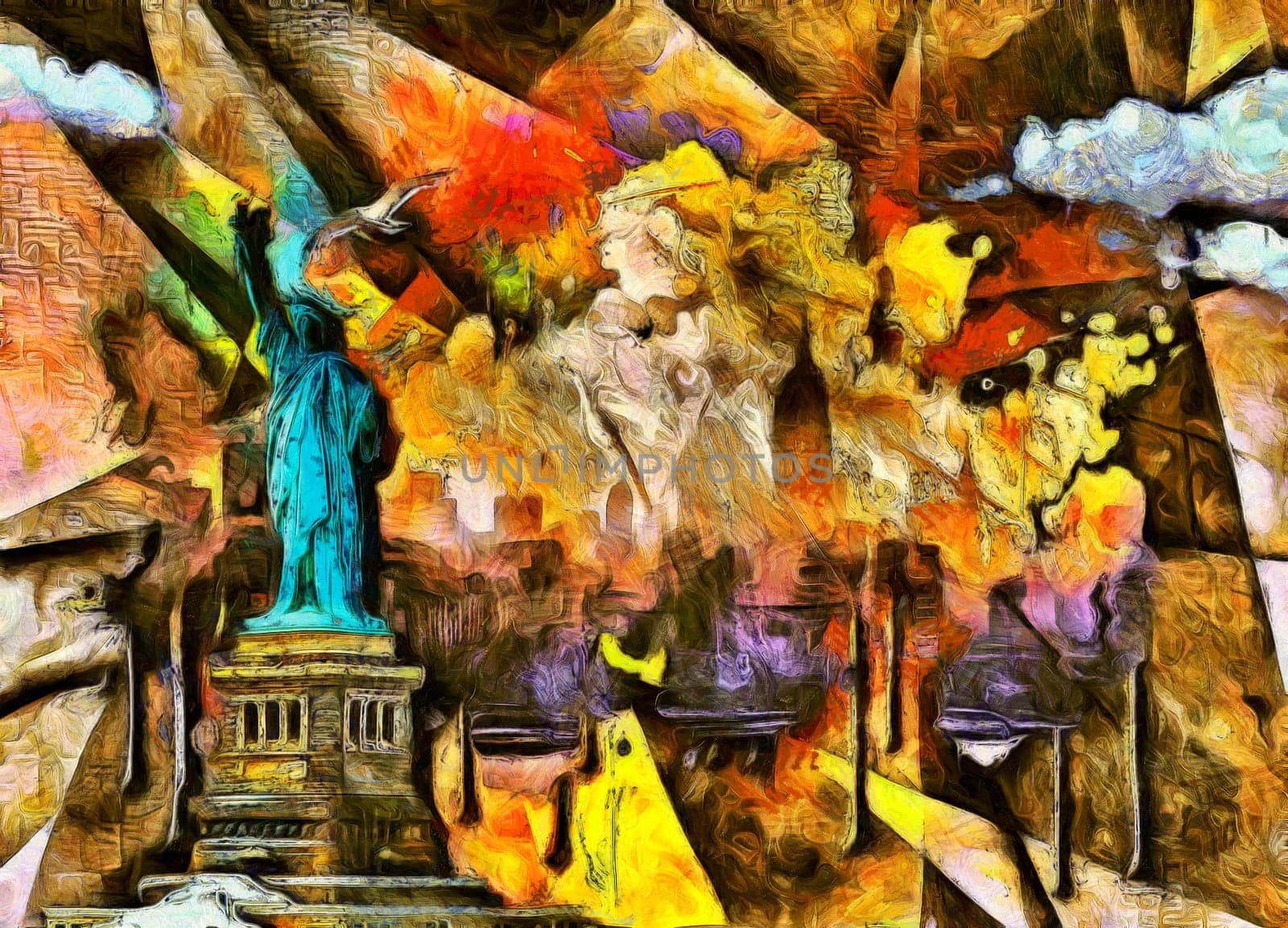 Statue of Liberty. Oil paint, shadows and shapes