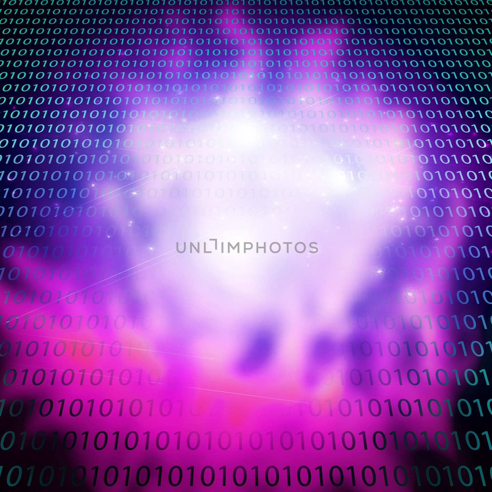 Purple flame on binary background.