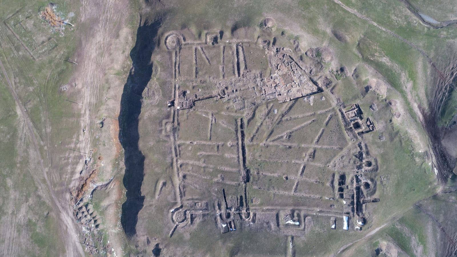 Roman ruins of Ulmetum citadel. Dobrogea Romania. Aerial view.