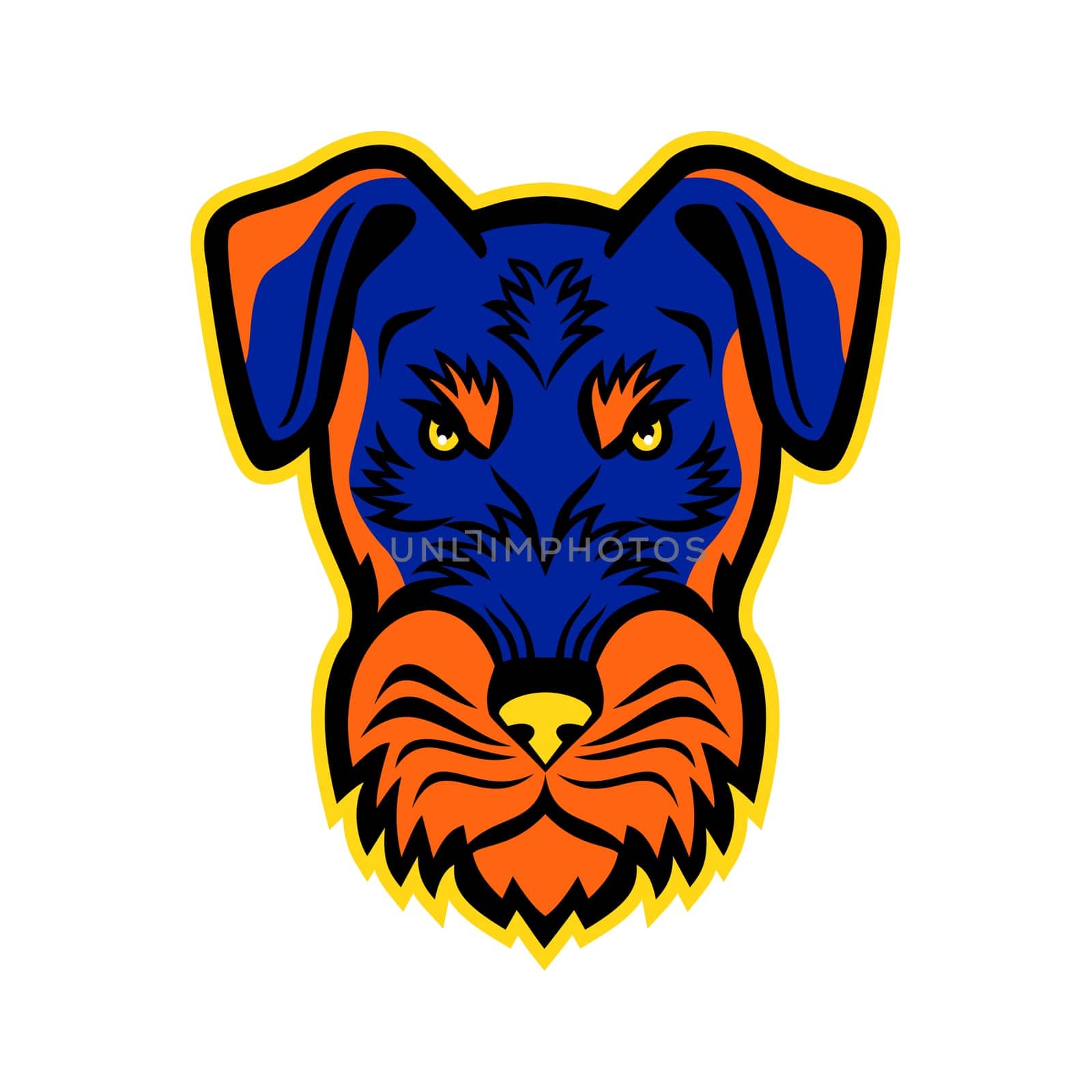 Mascot icon illustration of head of an angry Jagdterrier, Hunting Terrier or German Hunt Terrier, a breed of working dog viewed from front on isolated background in retro style.