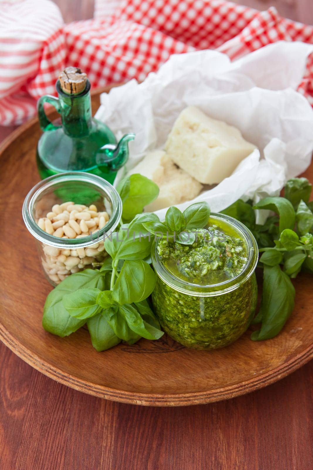 Green pesto with fresh basil and Parmesan cheese