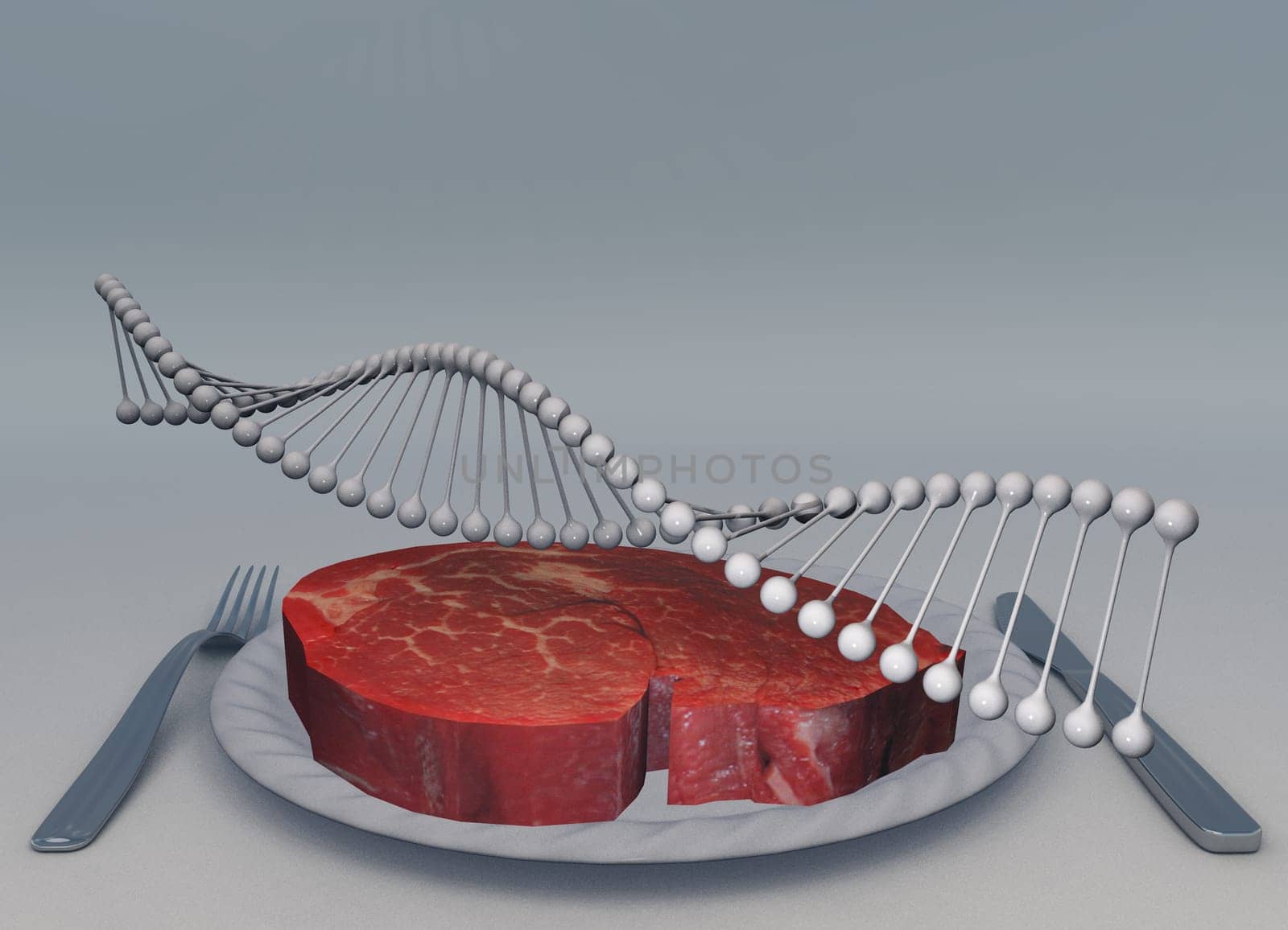 Temptation. Raw meat. DNA chain