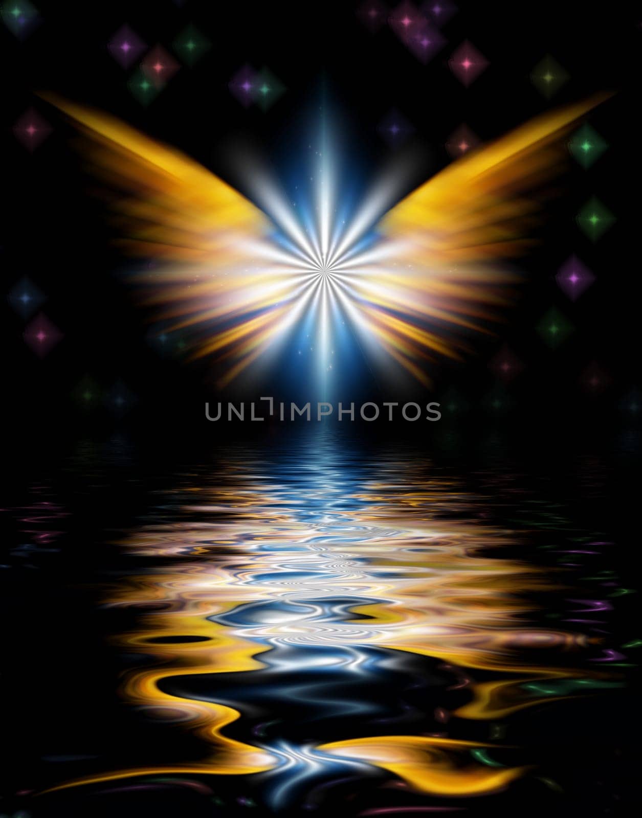 Shining Angel Wings above water surface.