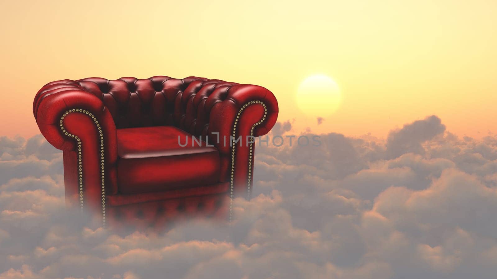 Red armchair on a clouds