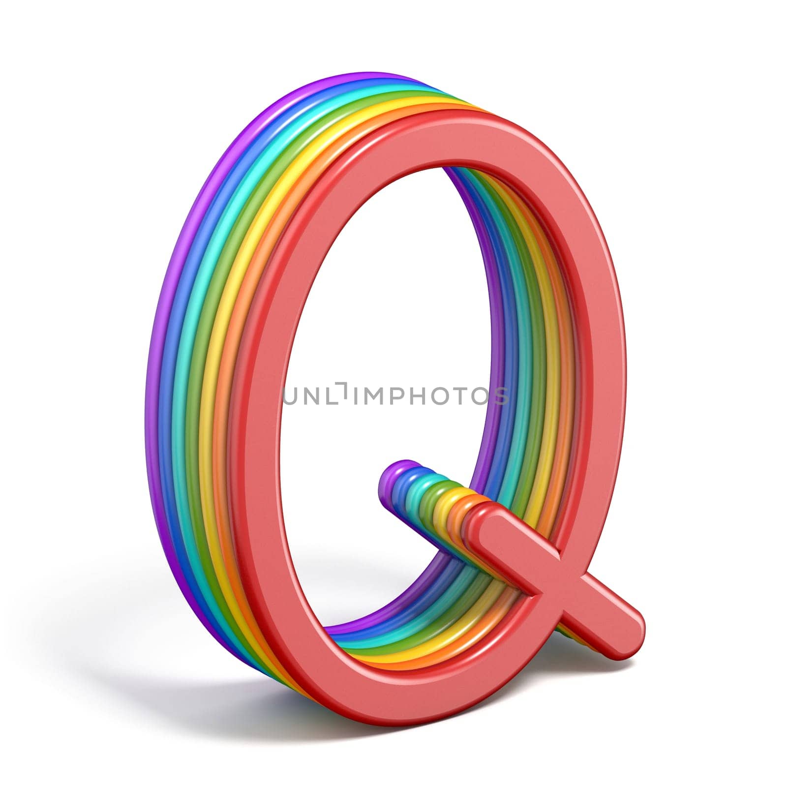 Rainbow font letter Q 3D rendering illustration isolated on white background