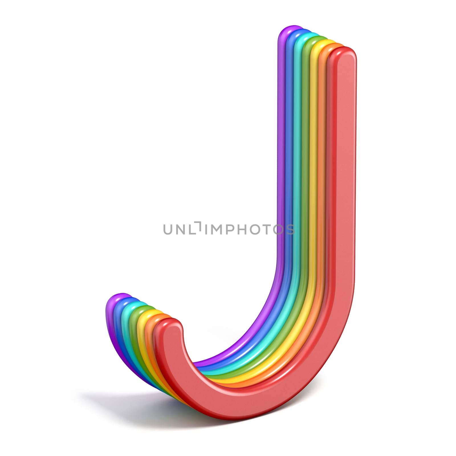 Rainbow font letter J 3D rendering illustration isolated on white background