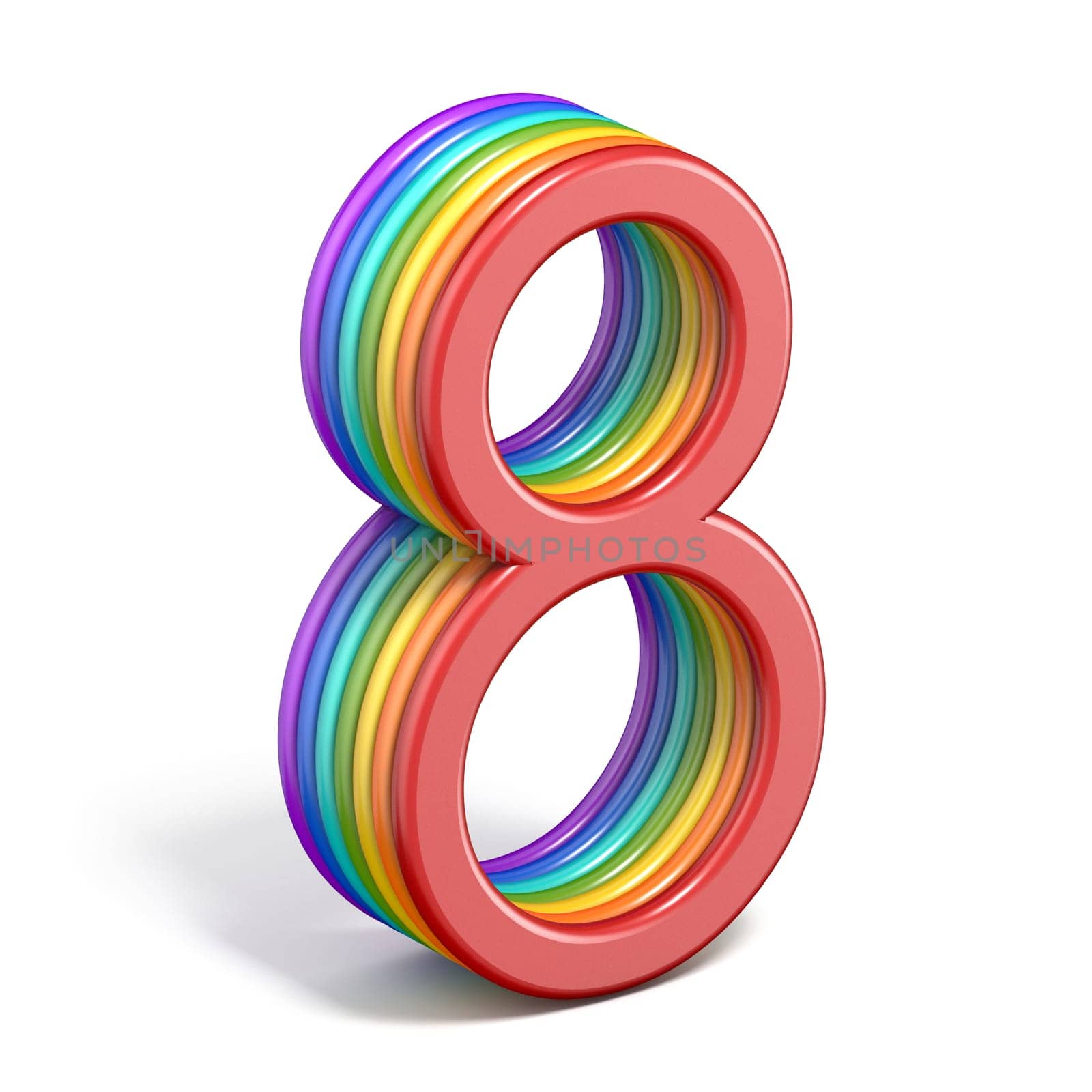 Rainbow font number 8 EIGHT  3D rendering illustration isolated on white background