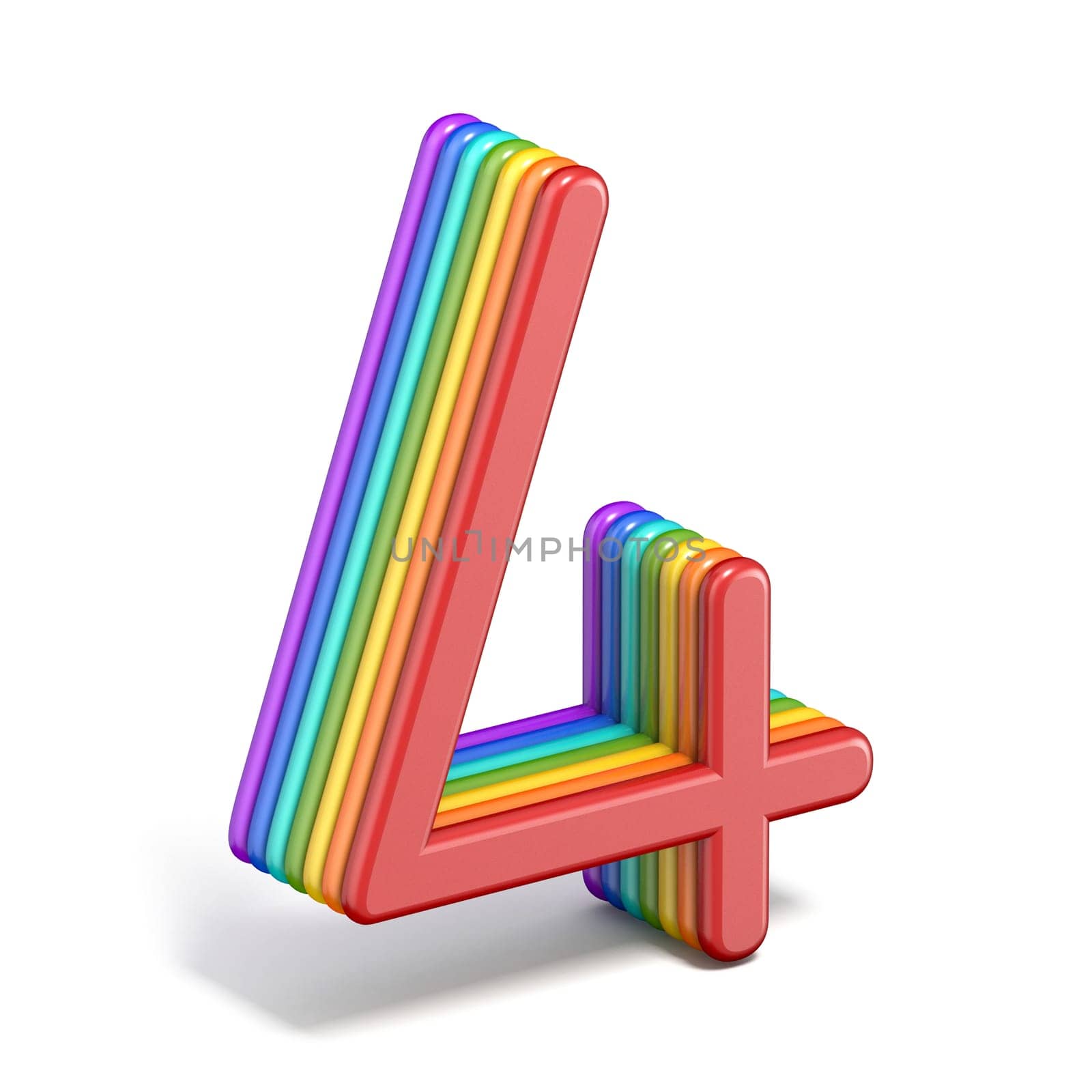 Rainbow font number 4 FOUR 3D rendering illustration isolated on white background