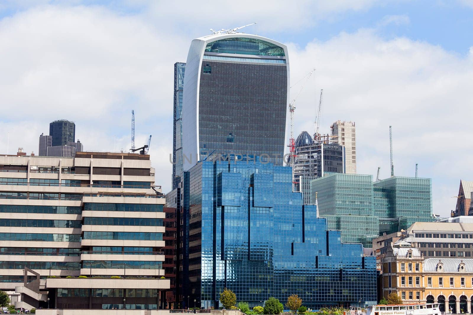 LONDON, UNITED KINGDOM - JUNE 22, 2017: Modern office buildings in London, central business district, City of London.   As of 2017, there are 17 skyscrapers in London that reach a roof height of at least 150 meters