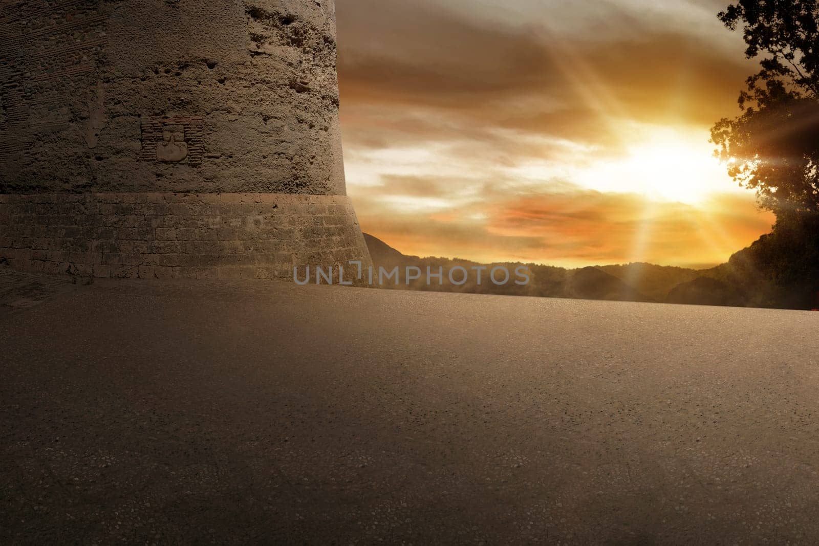 View of beautiful sunset with colorful sky from old monument