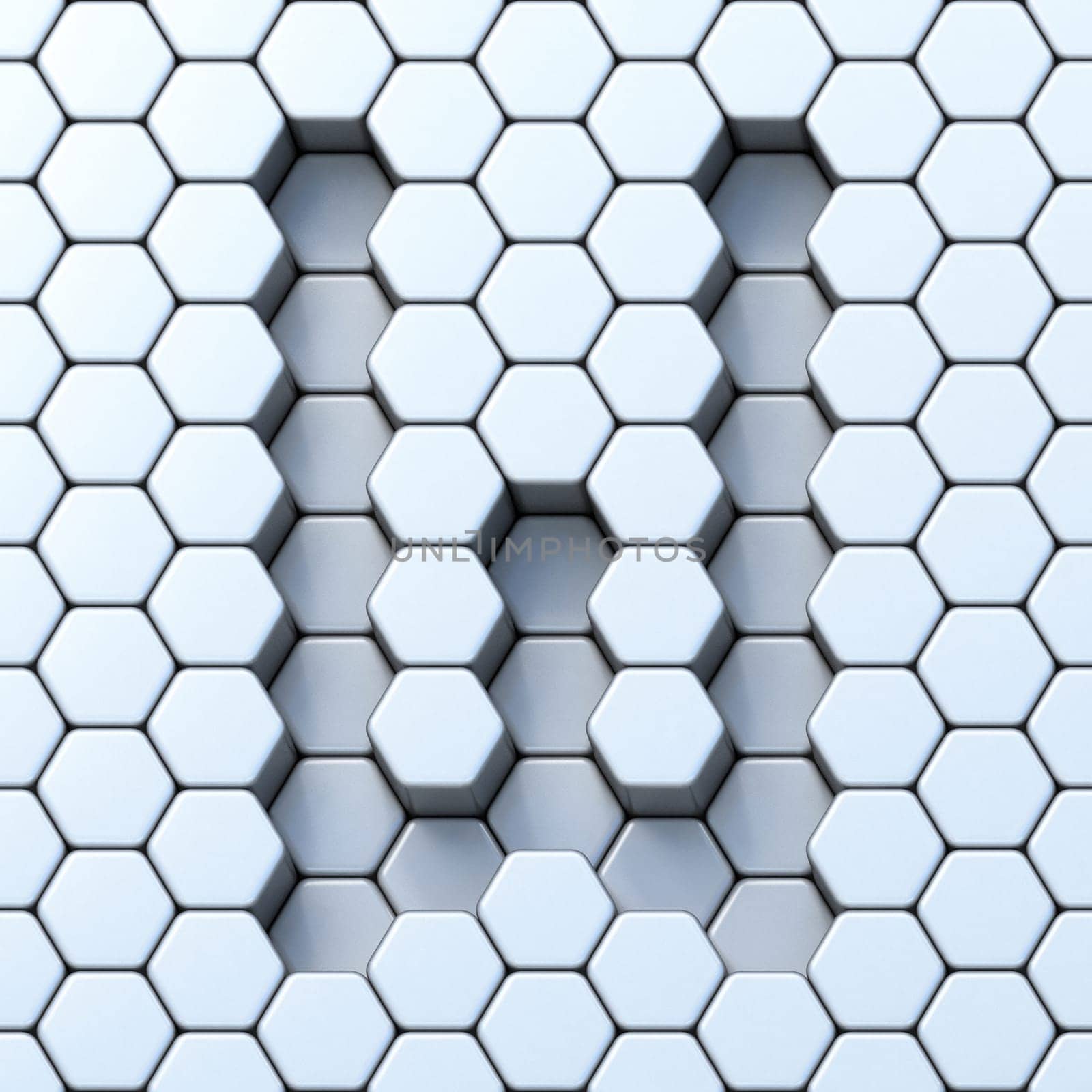 Hexagonal grid letter W 3D render illustration