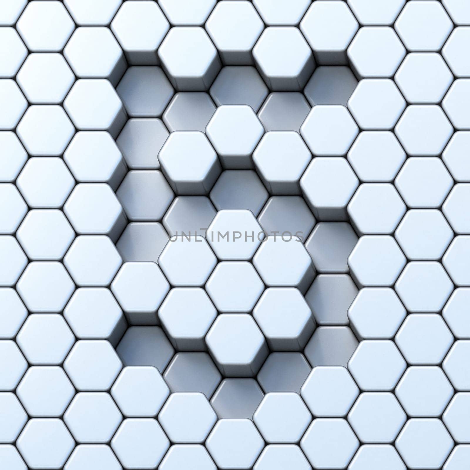 Hexagonal grid number FIVE 5 3D render illustration