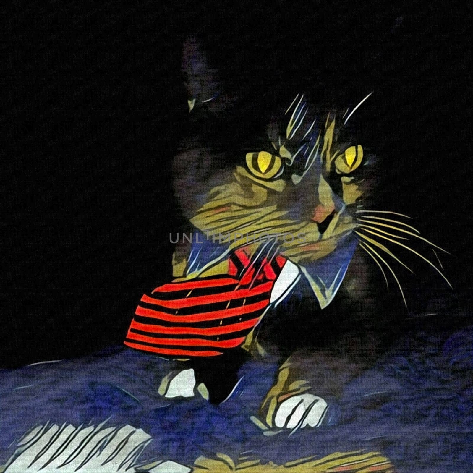 Modern art. Cat in tie.