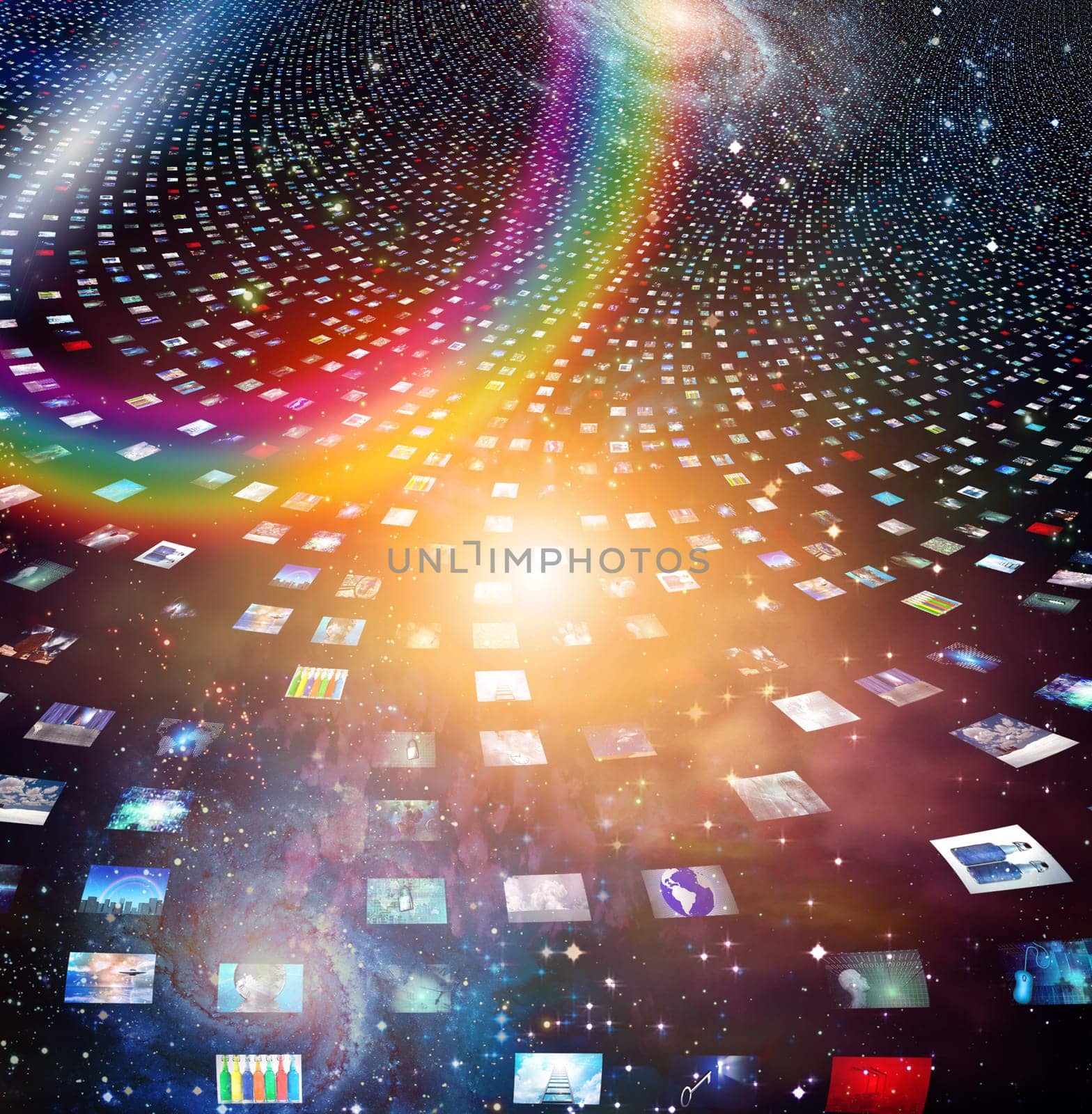 Abstract composition. Tunnel of video screens