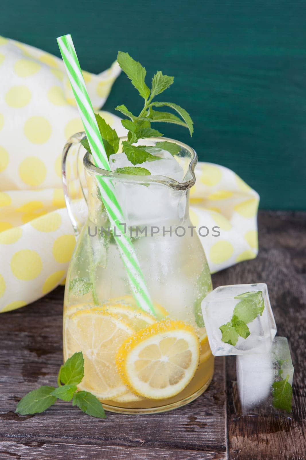 Homemade lemonade with lemon and mint