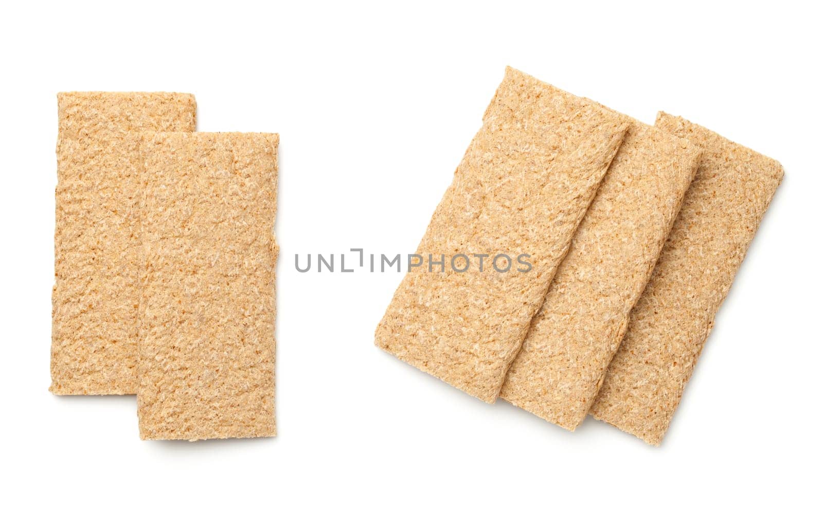 crisp bread graham isolated on white background. top view