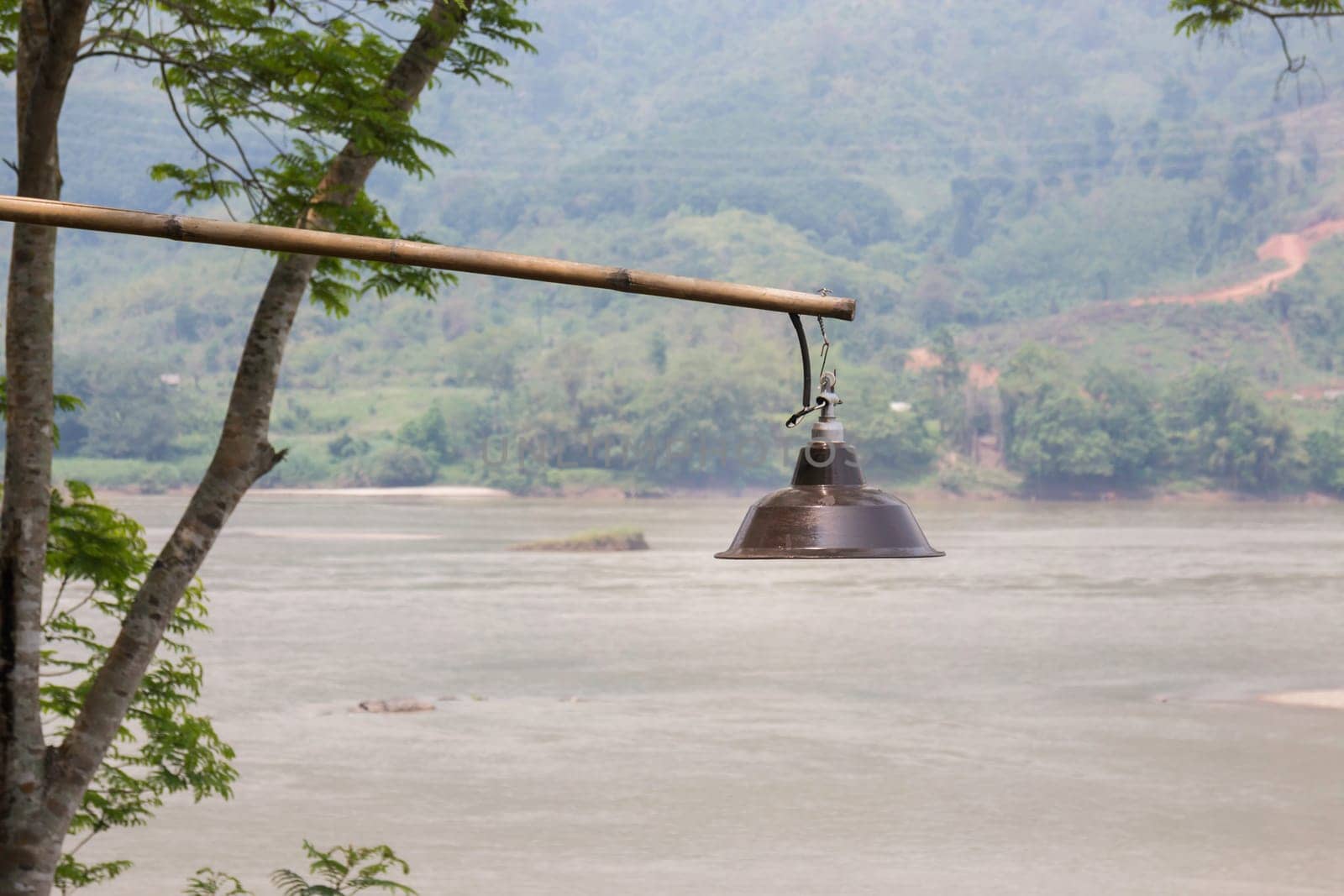 Outdoor light lamp on river view, stock photo