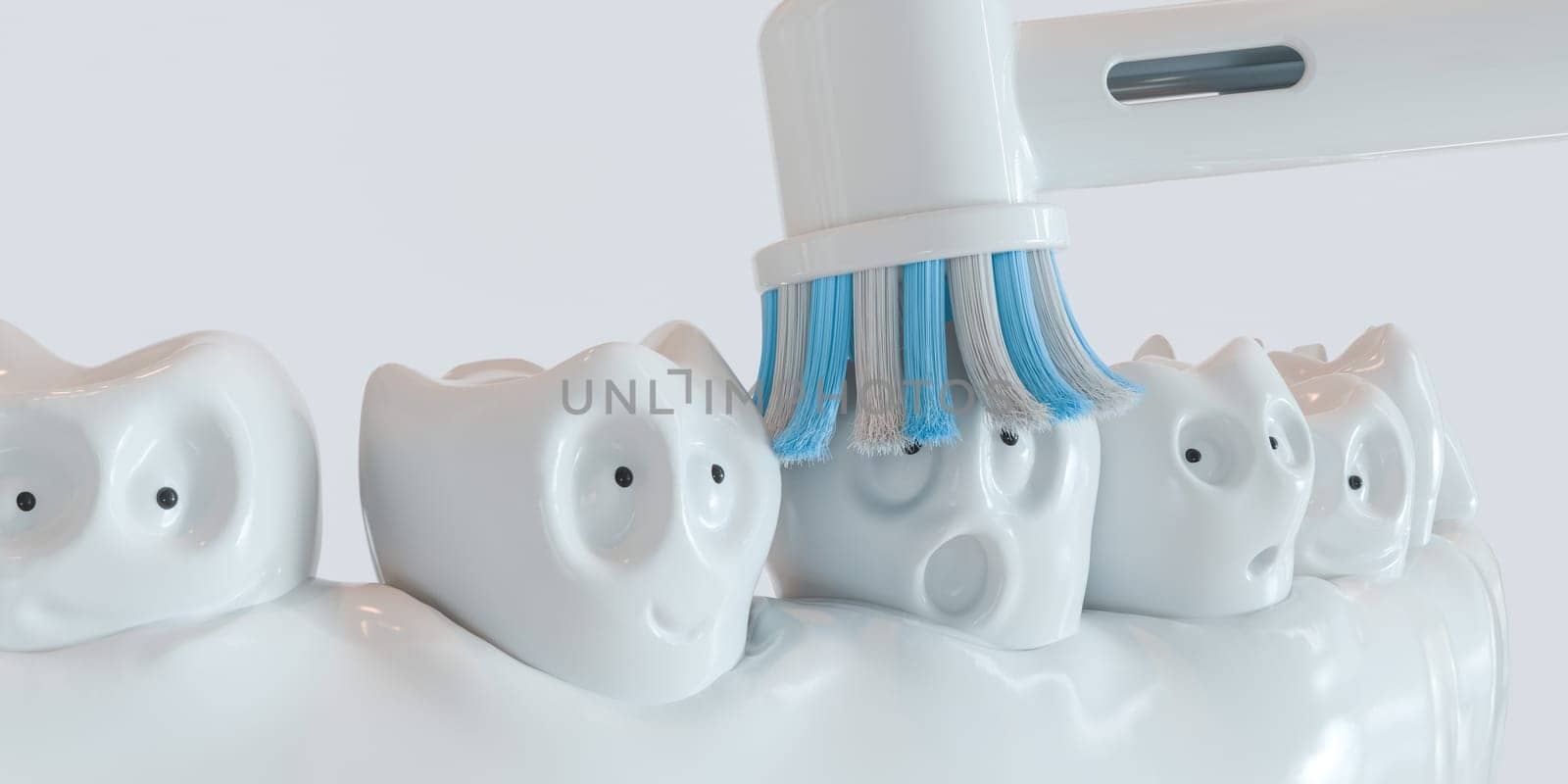 Tooth human cartoon. A tooth scares about cleaning.. 3d rendering