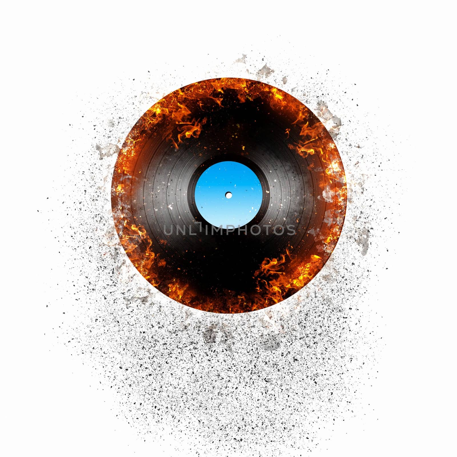 Illustrated record. Vinyl in fire.