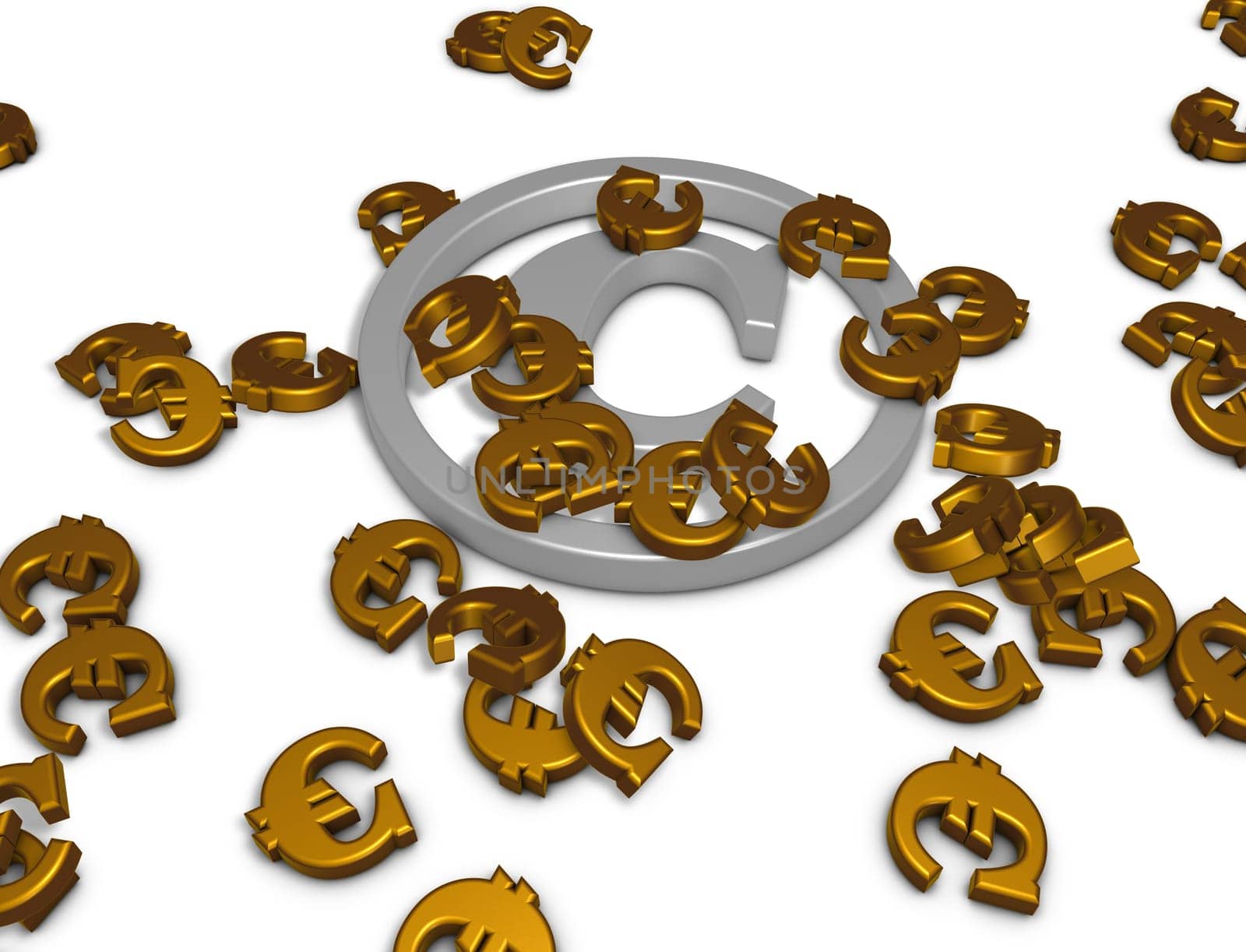 copyright symbol and euro sign - 3d rendering