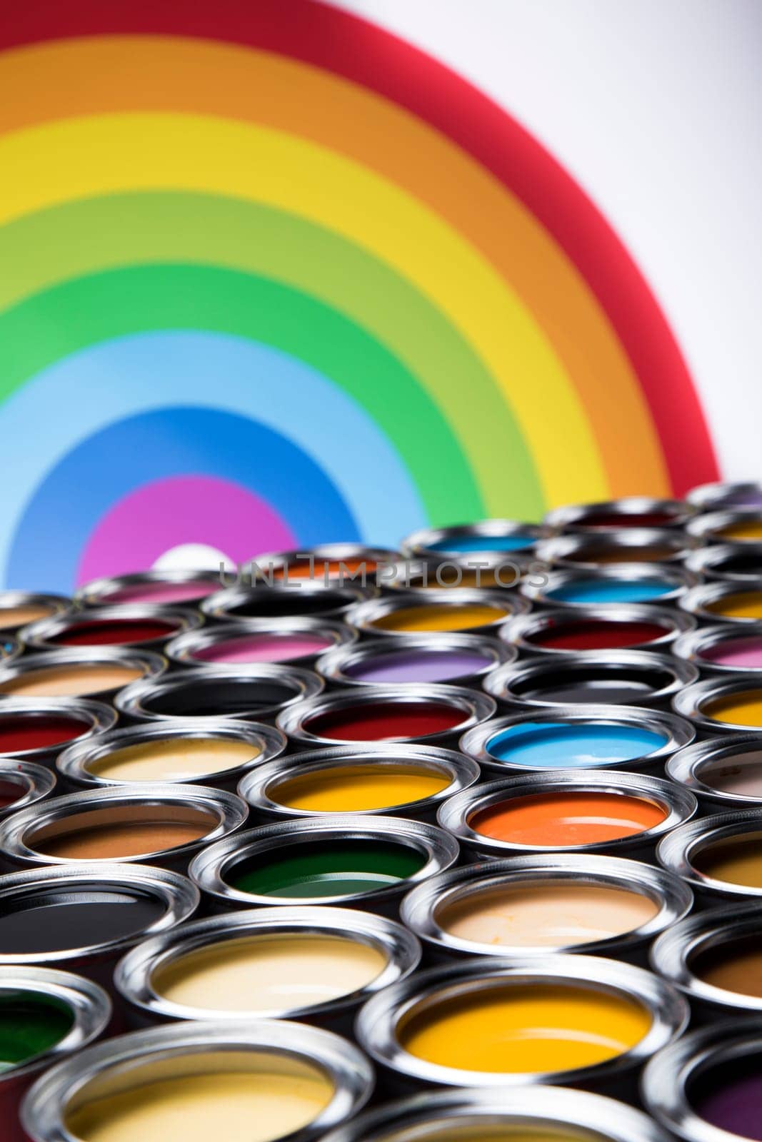 Rainbow, tin metal cans with color paint