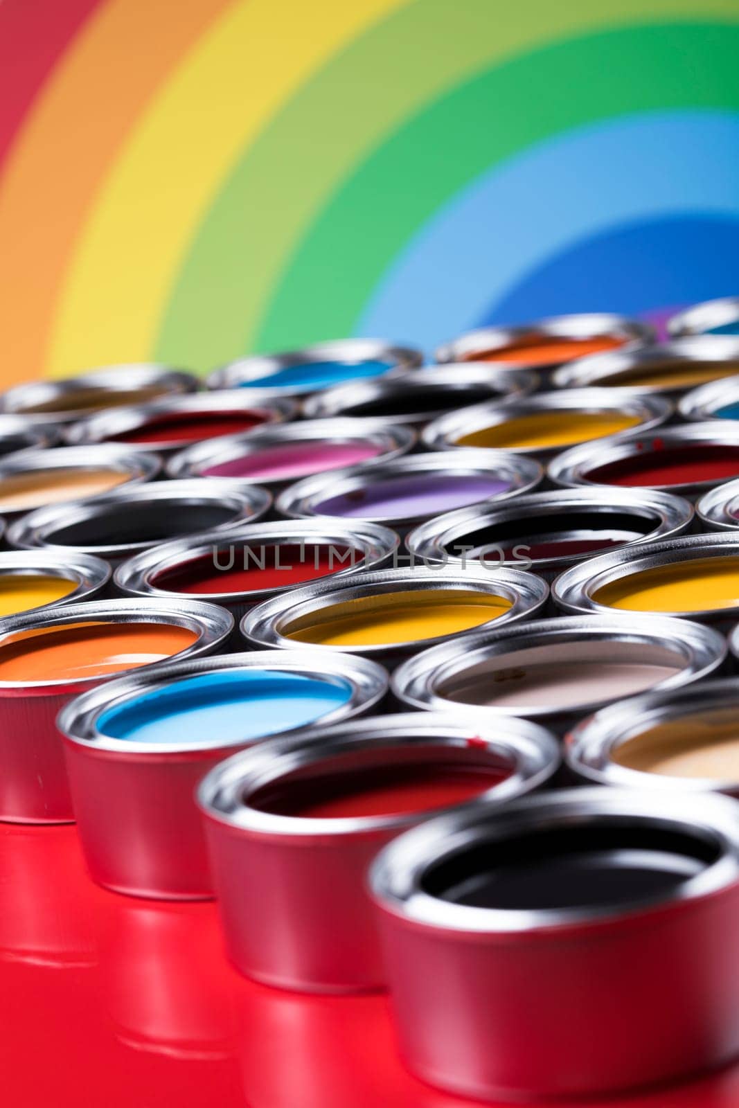 Rainbow, tin metal cans with color paint