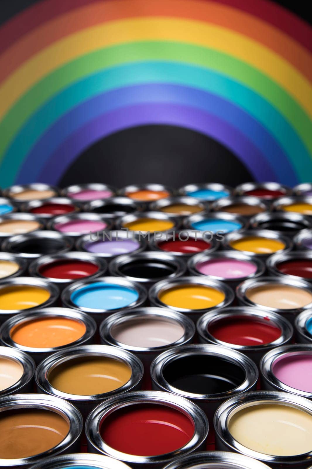 Full Buckets of rainbow colored oil paint