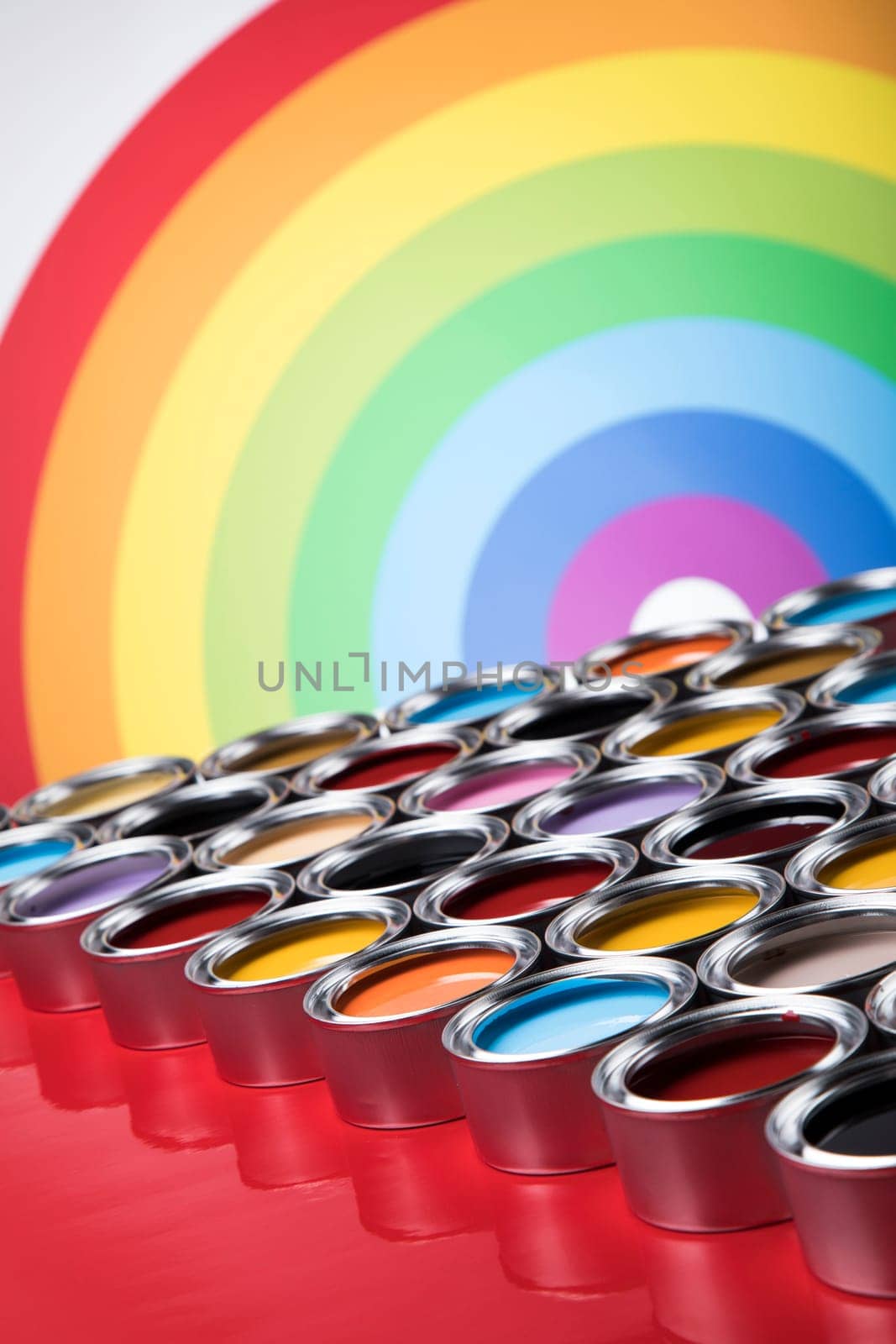 Rainbow, tin metal cans with color paint