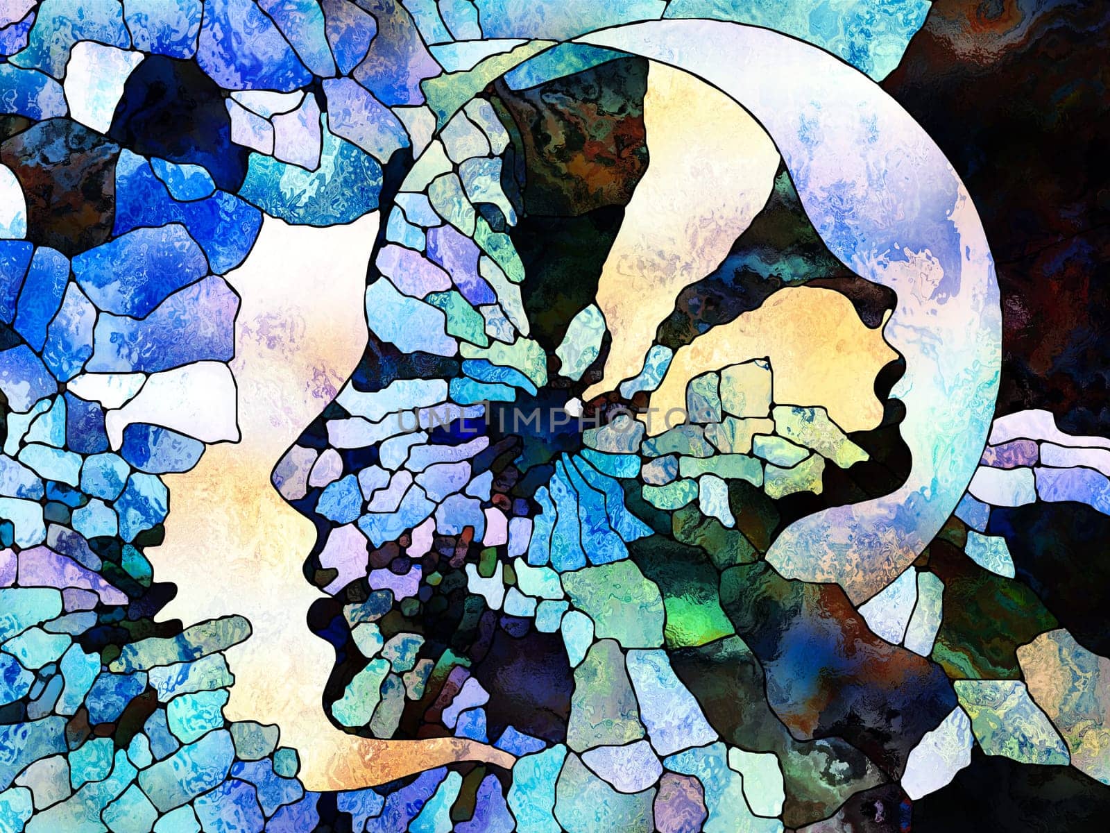 Stained Glass Forever series. Creative arrangement of color fragments, shape patterns and symbols as a concept metaphor on subject of art, space division and design