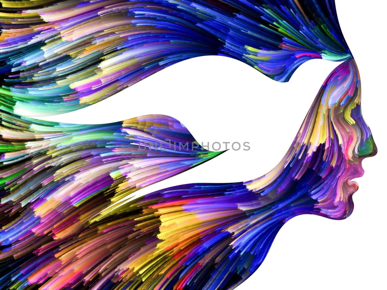 Bird of Mind series. Background design of woman and bird profile executed with colorful paint on the subject of creativity, imagination, spirituality and art