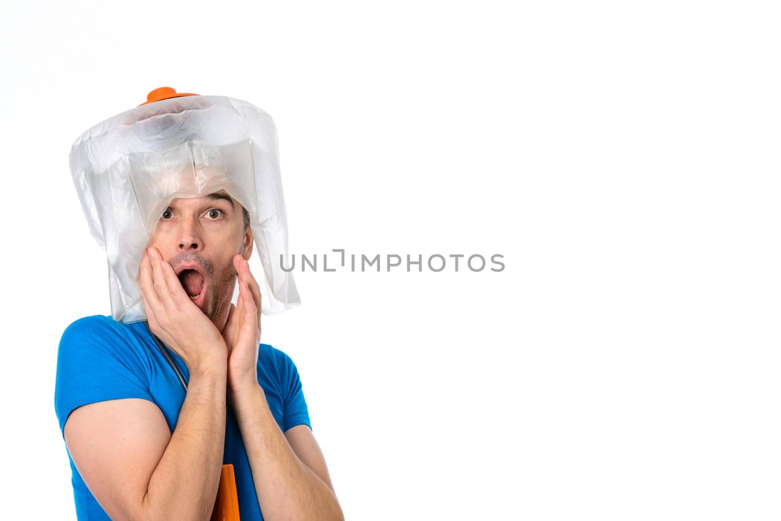 crazy white man man with hair dryer