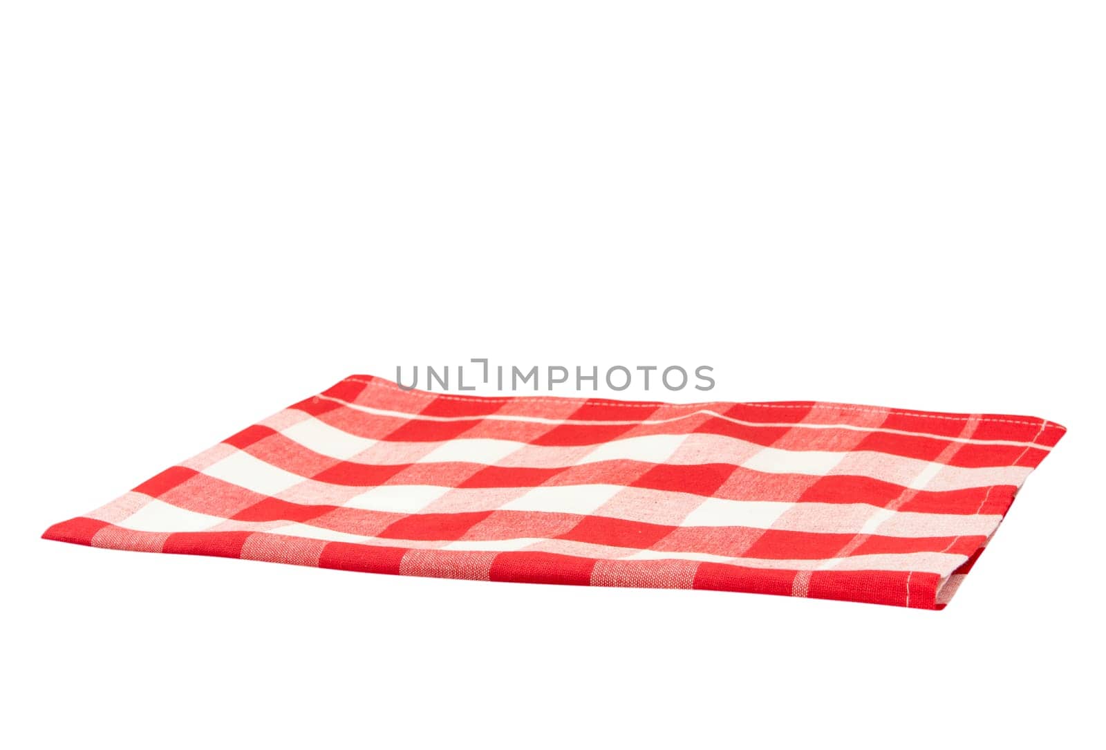 Empty tablecloth red white checkered isolated on white background. For your food and product display montage. Concept food.
