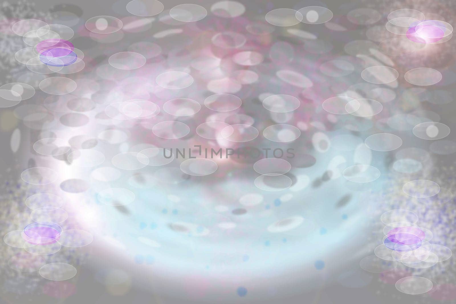 Abstract Blue white blurred circle Bokeh with ellipsen spotlight. Bright beautiful illustration that gives the impression of space.