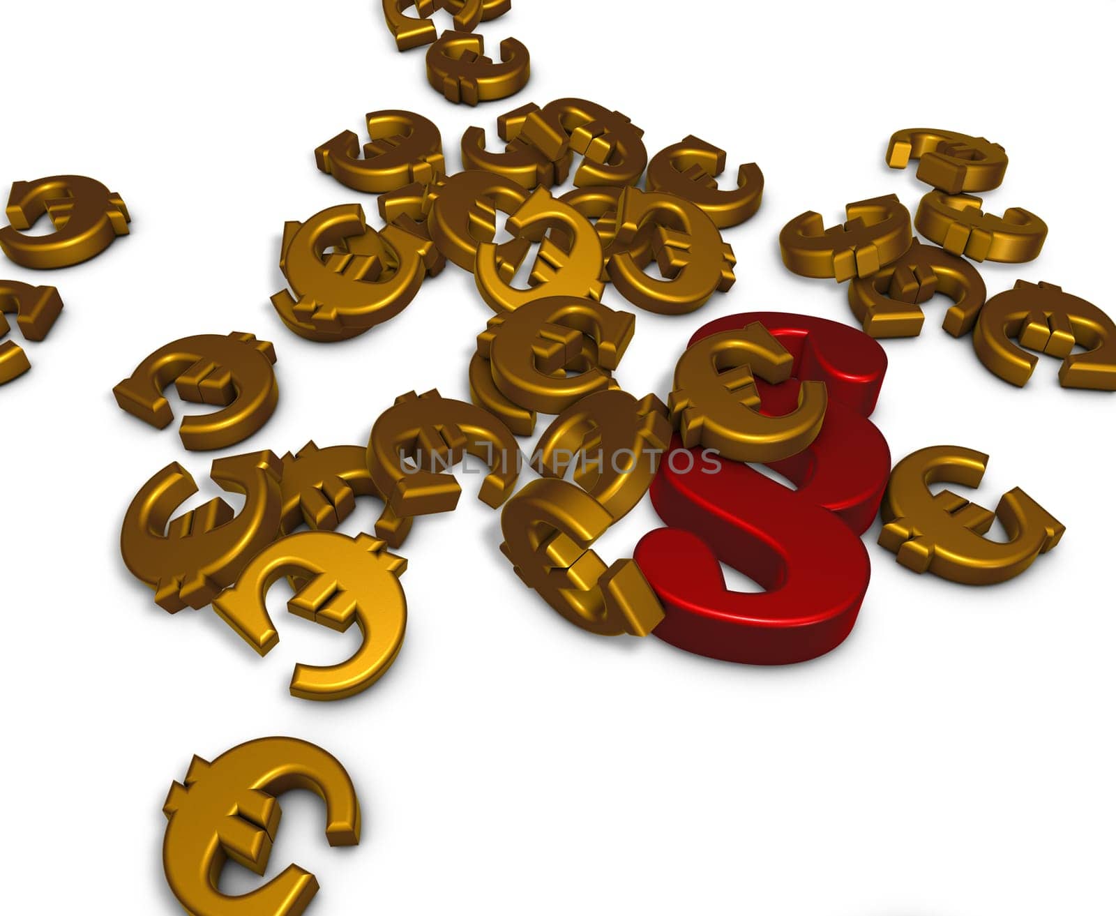 Euro symbols and a paragraph symbol on a white background - 3d rendering