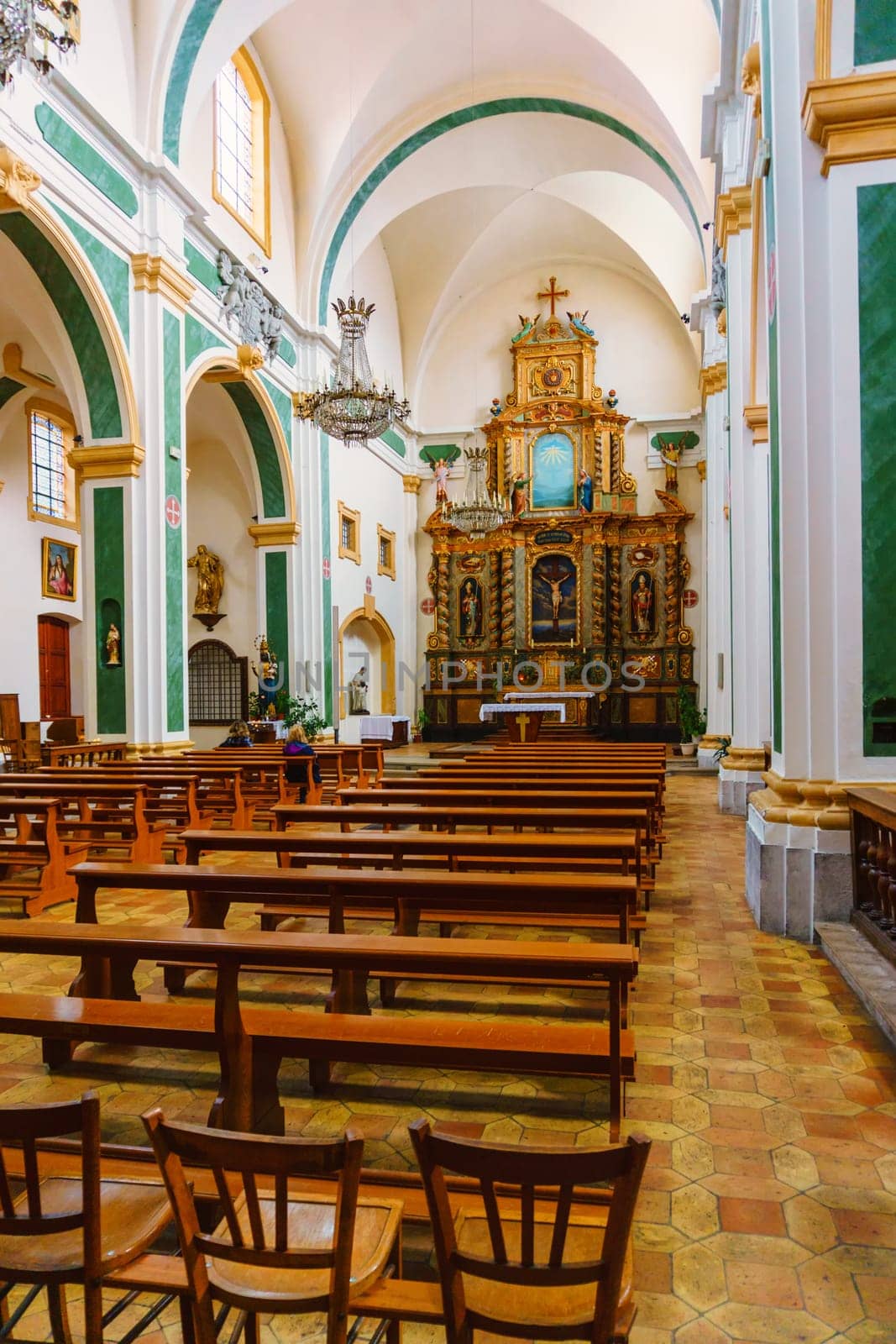 France, Annecy - May 01, 2018: Interior view of the altar. Church of San Francesco di Salesl is the main Catholic place of worship in Annecy, in the Haute-Savoie department.