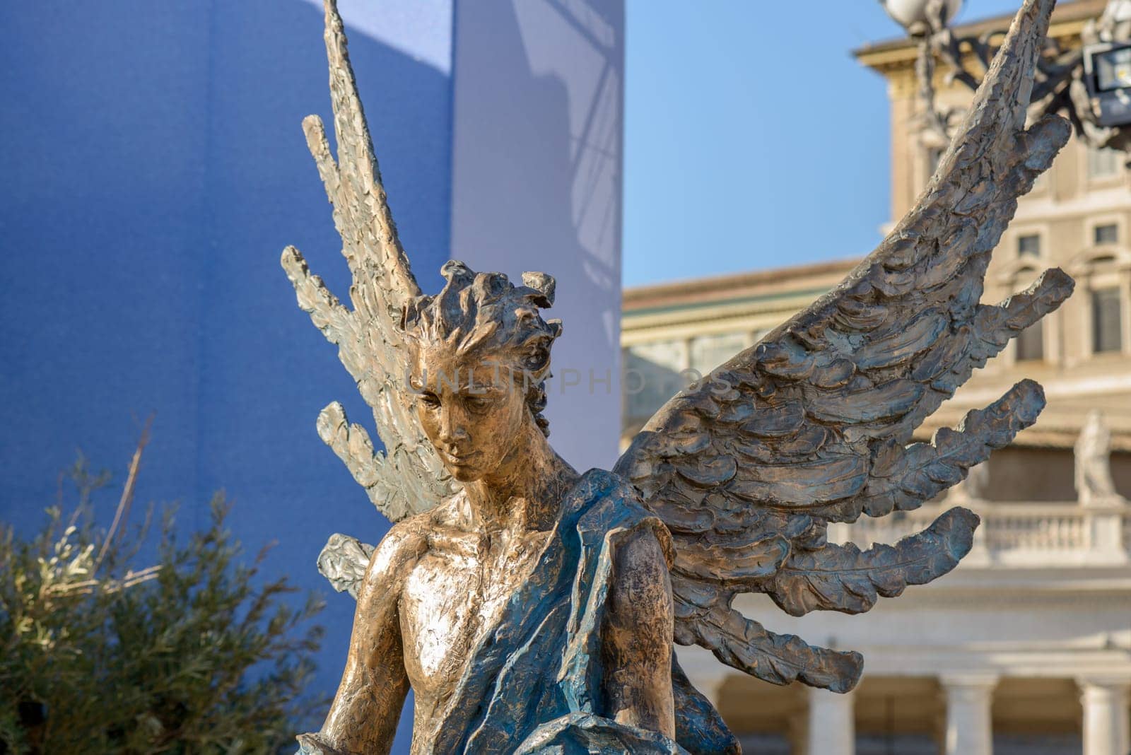Particulars of San Pietro Church and the column in the square, Rome Italy, the angel