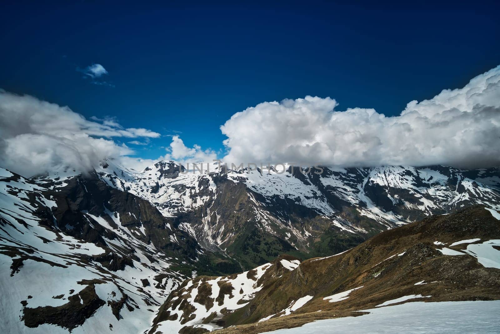 Alps Panorama,landscape of the Hohe Tauern with spring clouds