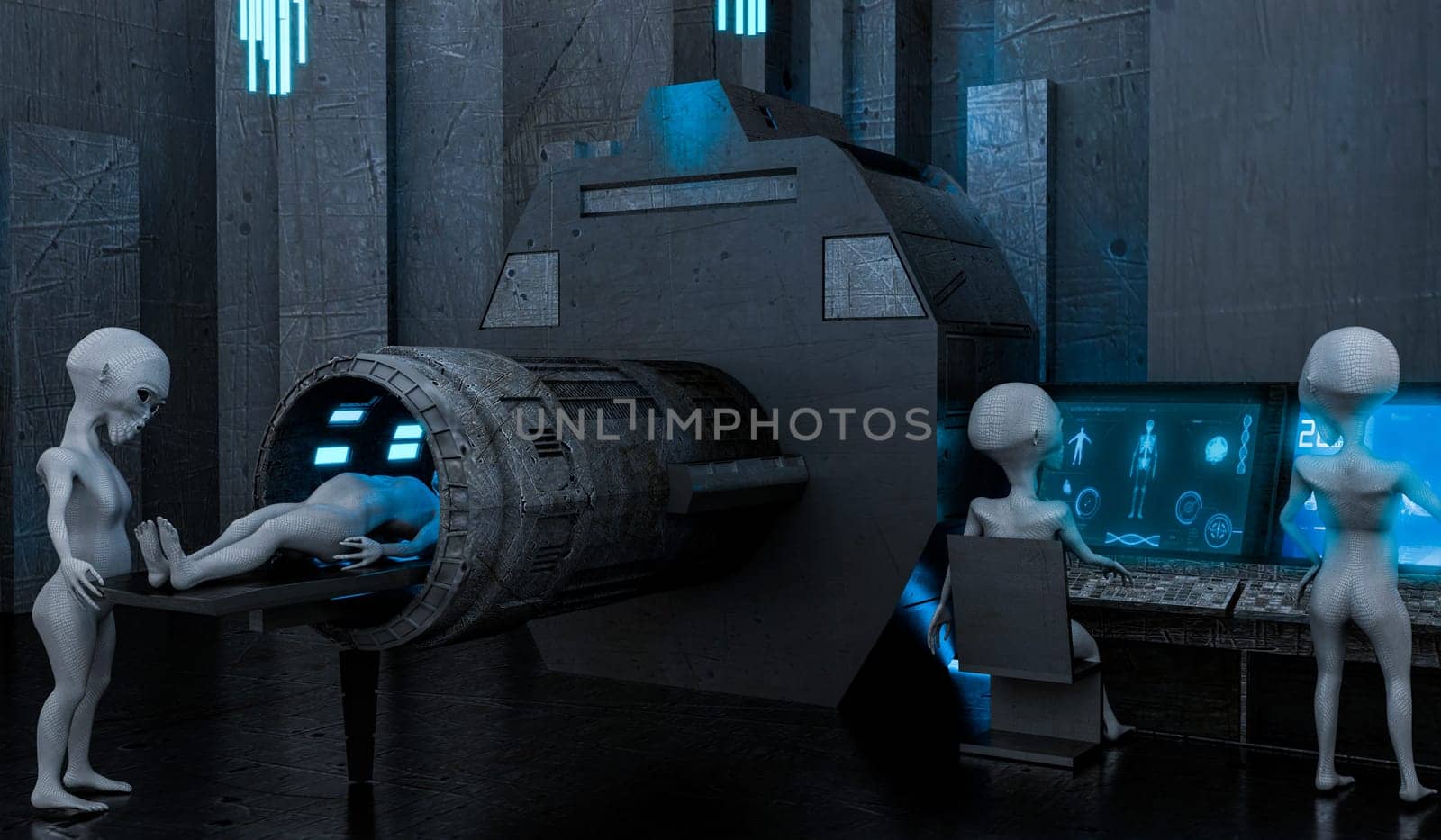 alien spaceship medical center 3d illustration