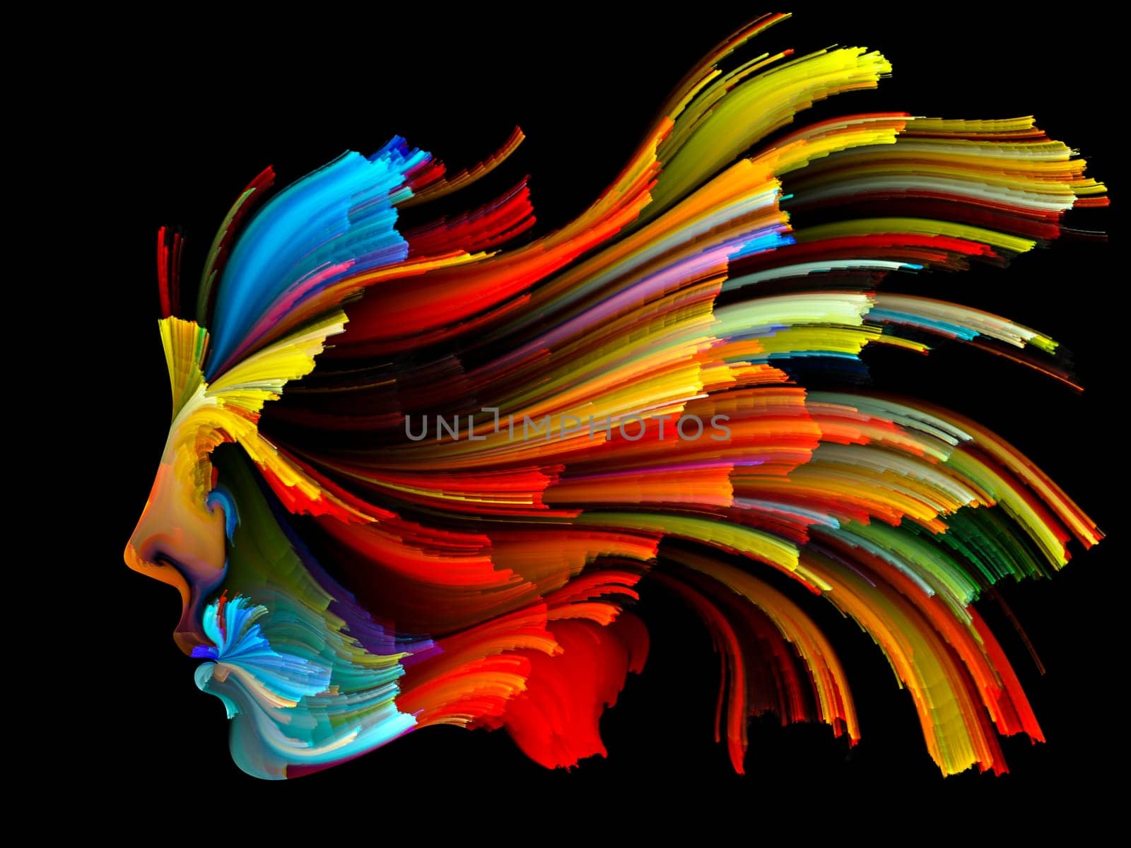 Face of Color series. Visually pleasing composition of human profile and colorful lines of moving paint for works on creativity, design, internal world, human nature and artistic soul