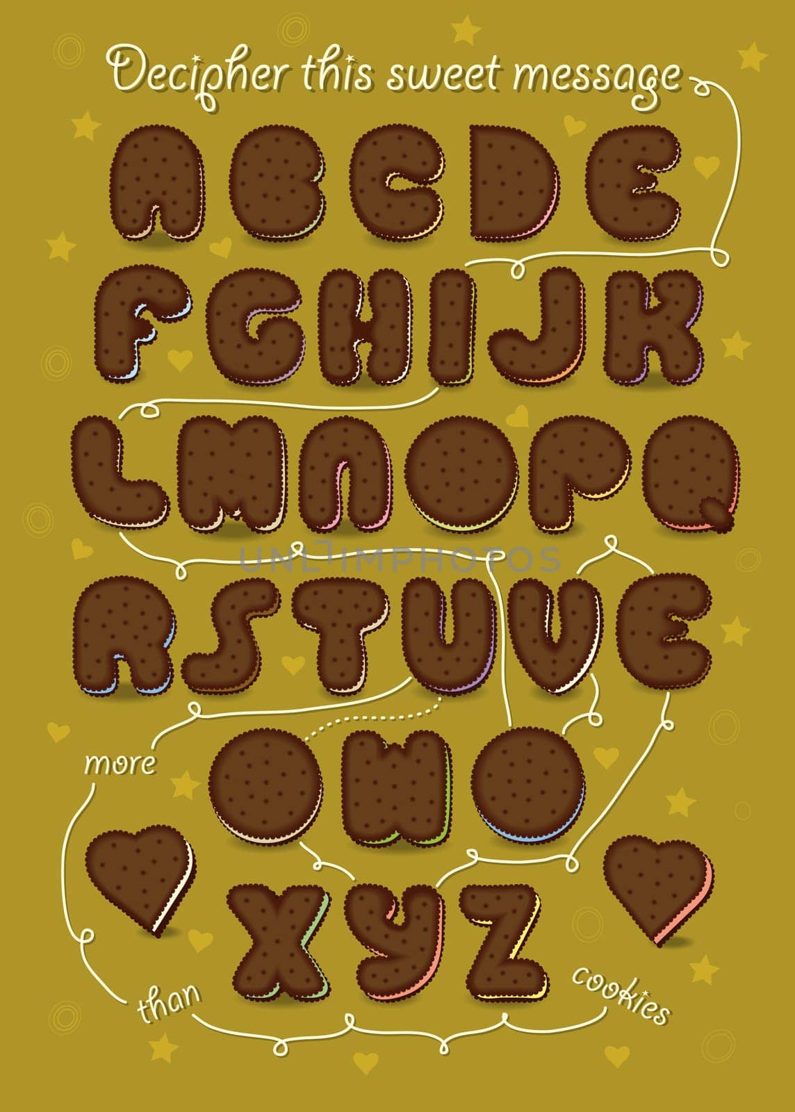 Artistic alphabet with encrypted romantic message Will you go with me? Cartoon blue letters with bright decor. Male and female hands looking at each other. Yellow question mark. Illustration