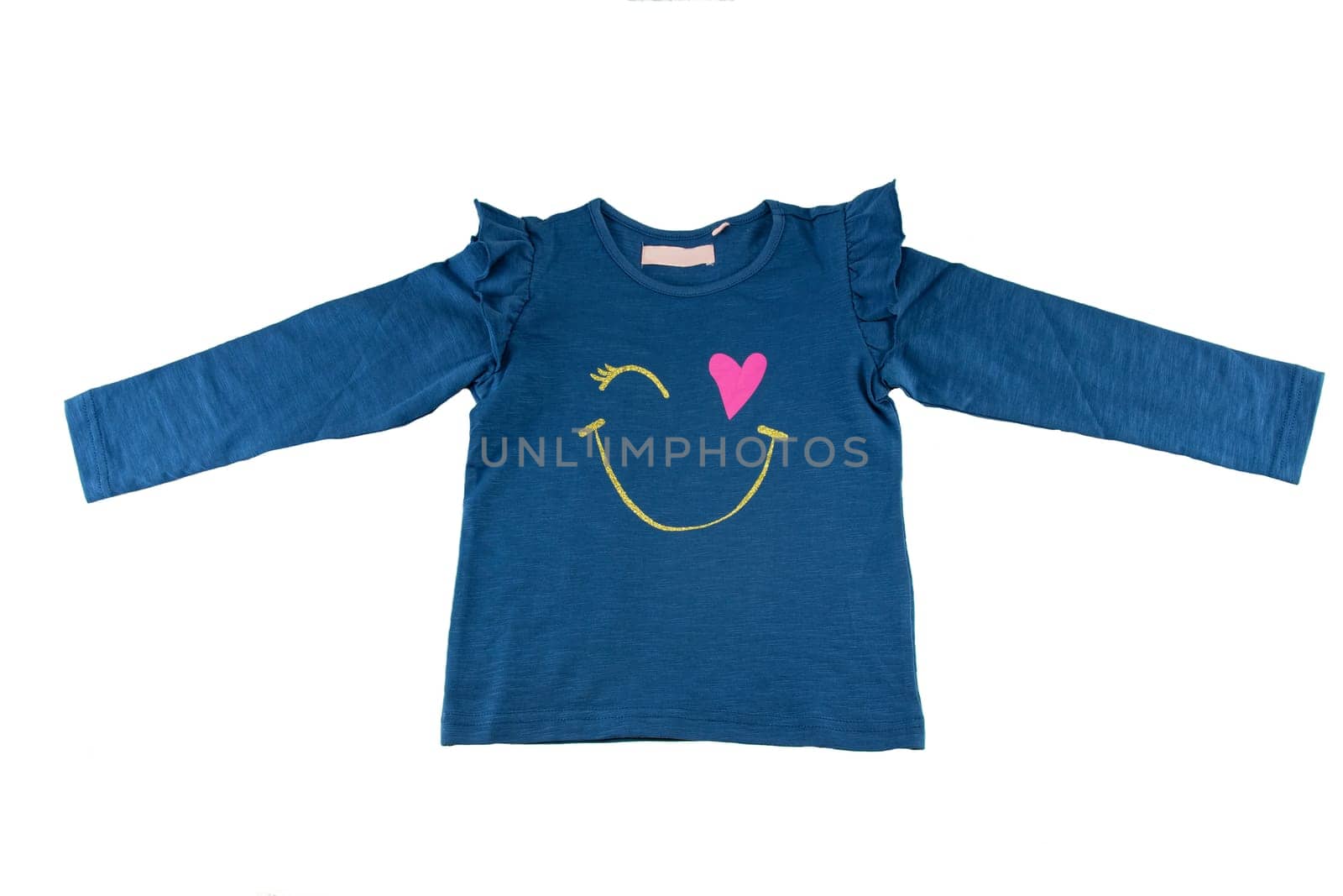 Childrens blue sweater with long sleeves isolated on white. Fashion for children.